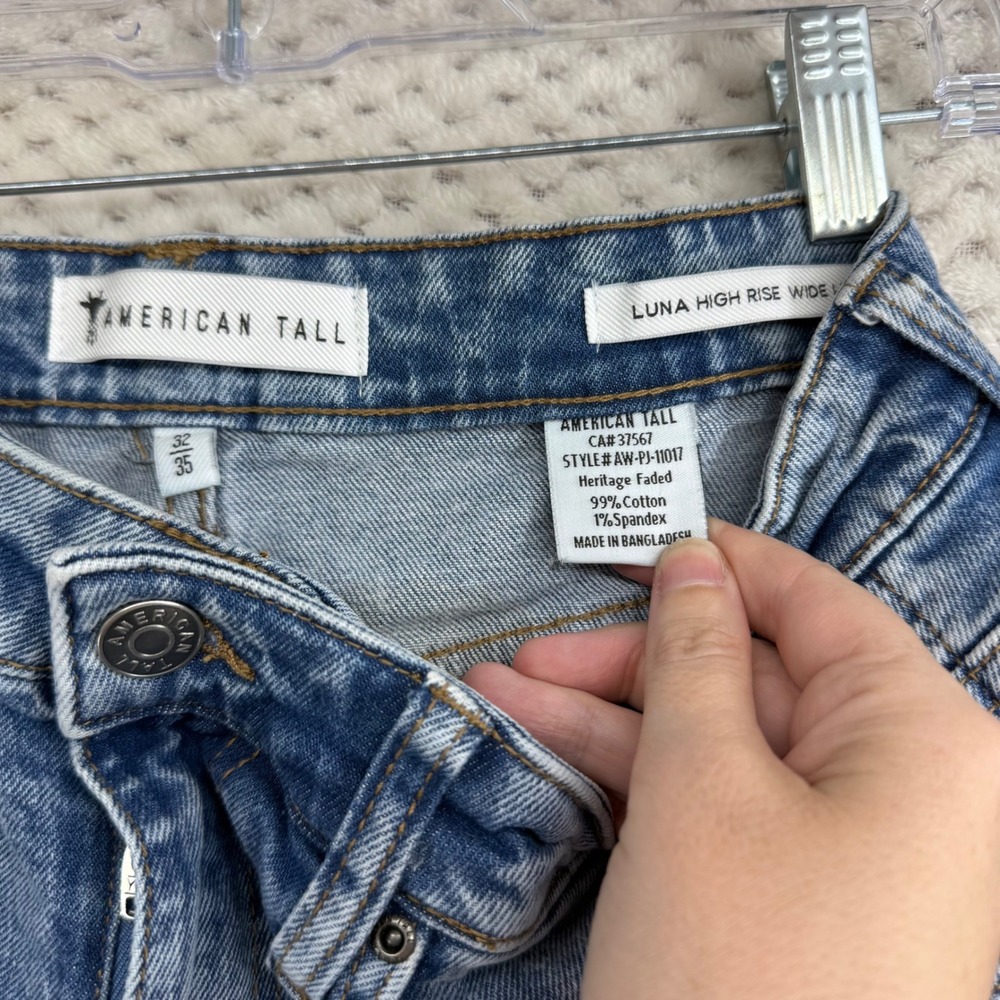 American Tall Luna High Rise Wide Leg Jeans Womens 32x35 Blue Heritage Faded - Picture 10 of 16
